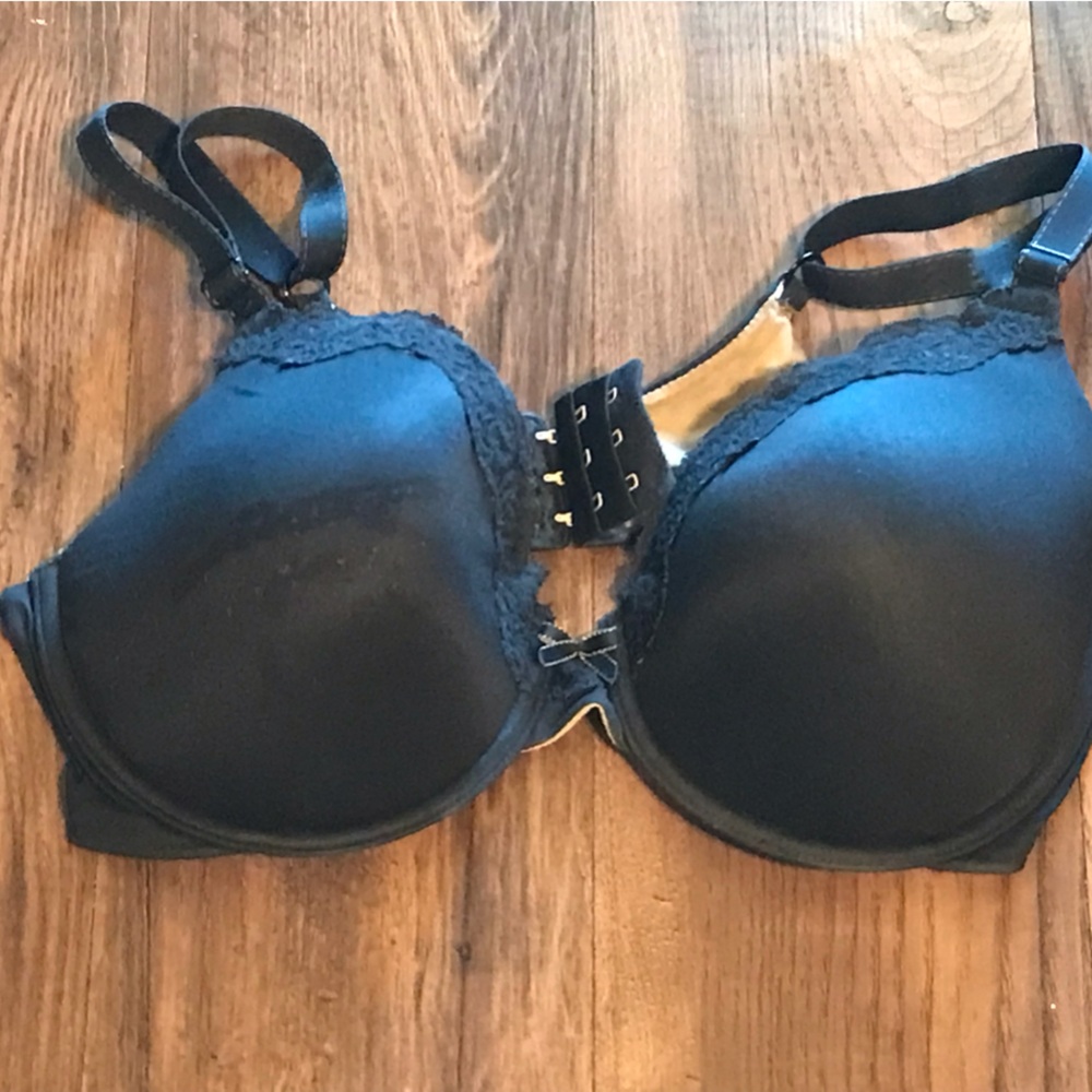 Maidenform 38D Black Lace Trim Strapless Bra underwire puch up